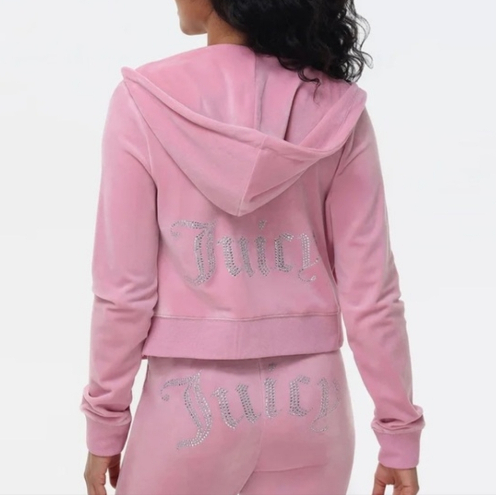 ​Juicy Couture OG Big Bling Velour Hoodie in Free Love Pink - Size M
